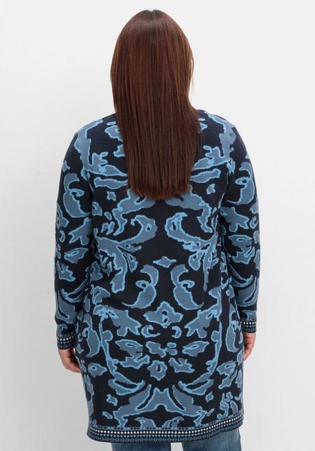 sheego Strickjacke mit Jacquardmuster und Schalkragen - tiefblau gemustert sheego Begrenzt auf 3 Tage