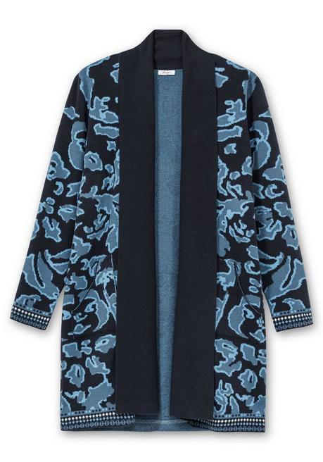 sheego Strickjacke mit Jacquardmuster und Schalkragen - tiefblau gemustert sheego Begrenzt auf 3 Tage