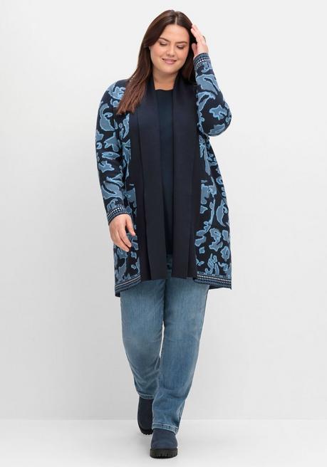 sheego Strickjacke mit Jacquardmuster und Schalkragen - tiefblau gemustert sheego Begrenzt auf 3 Tage