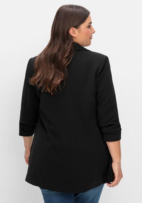 sheego Langer Blazer mit Schalkragen und gerafftem 3/4-Arm - schwarz sheego Rabatte dieses Monats
