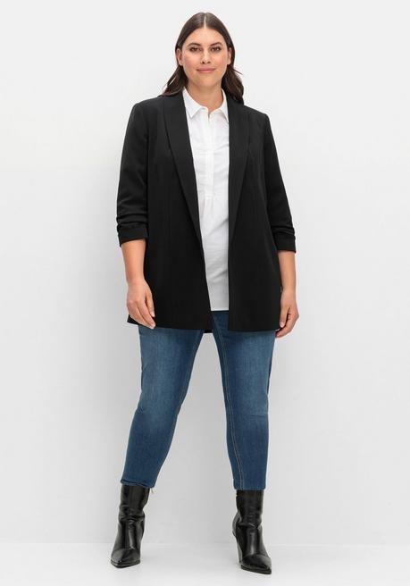 sheego Langer Blazer mit Schalkragen und gerafftem 3/4-Arm - schwarz sheego Rabatte dieses Monats