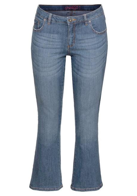 sheego Bootcut-Jeans in 5-Pocket-Form, mit Used-Effekten - blue Denim sheego Angebote