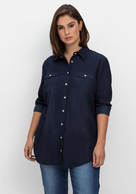 sheego Jeansbluse mit Knopfleiste und Brusttaschen - dark blue Denim sheego Schlussverkauf