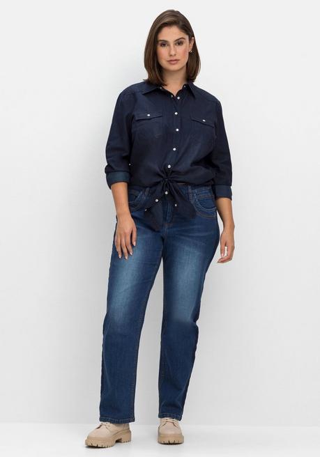 sheego Jeansbluse mit Knopfleiste und Brusttaschen - dark blue Denim sheego Schlussverkauf