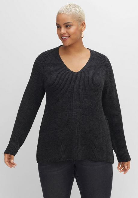 sheego Pullover mit Kaschmir, in leichter A-Linie - schwarz meliert sheego Blitzverkäufe