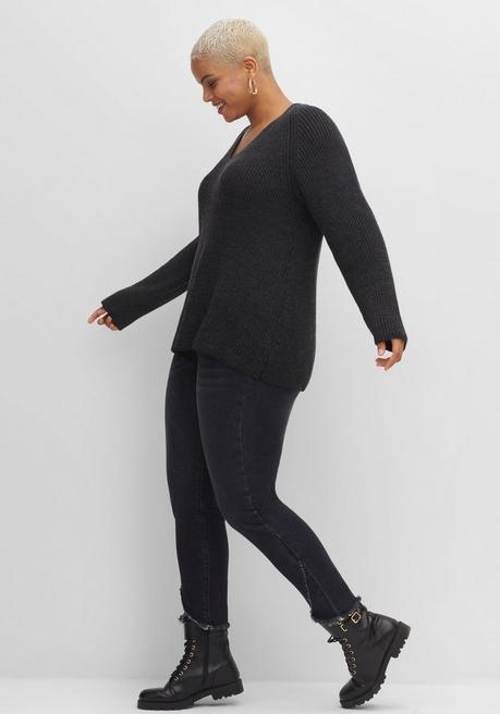 sheego Pullover mit Kaschmir, in leichter A-Linie - schwarz meliert sheego Blitzverkäufe