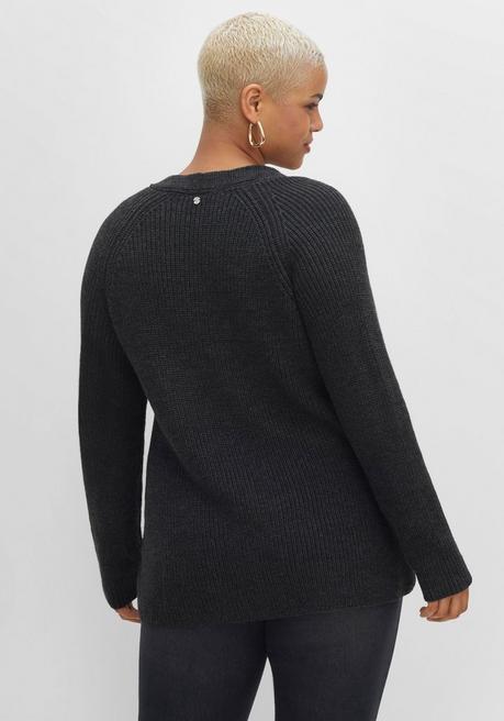 sheego Pullover mit Kaschmir, in leichter A-Linie - schwarz meliert sheego Blitzverkäufe