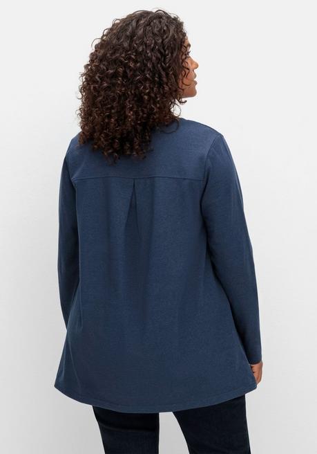 sheego Fein meliertes Langarmshirt in A-Linie, mit Rundhals - nachtblau meliert sheego Rabatt