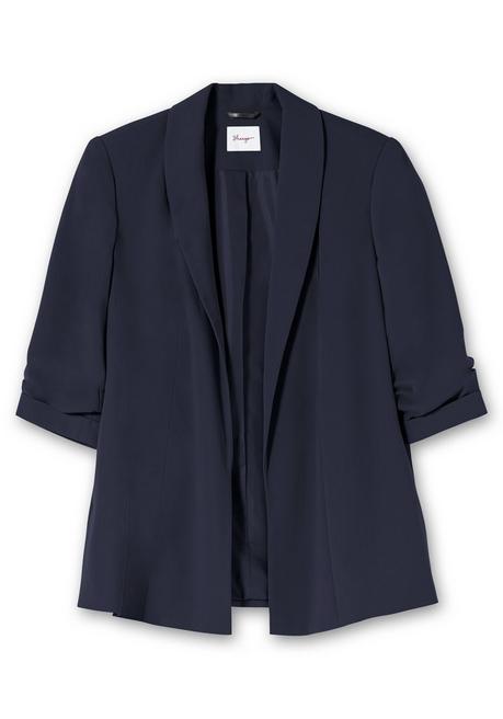 sheego Langer Blazer mit Schalkragen und gerafftem 3/4-Arm - tiefblau sheego Versandkostenfrei