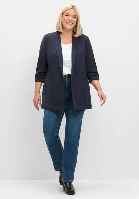 sheego Langer Blazer mit Schalkragen und gerafftem 3/4-Arm - tiefblau sheego Versandkostenfrei