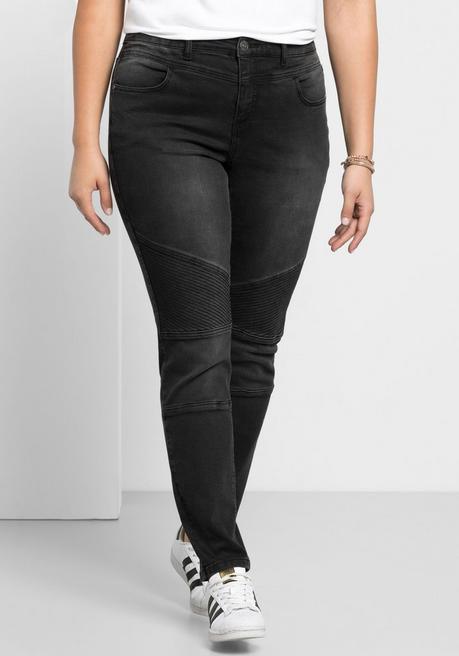 sheego Skinny Power-Stretch-Jeans im Biker-Look - black Denim sheego Flash Sale