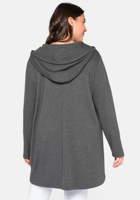 sheego Longshirt mit Kängurutasche, im Vokuhila-Schnitt - grau meliert sheego Preisnachlass