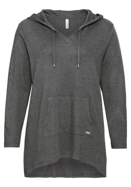 sheego Longshirt mit Kängurutasche, im Vokuhila-Schnitt - grau meliert sheego Preisnachlass