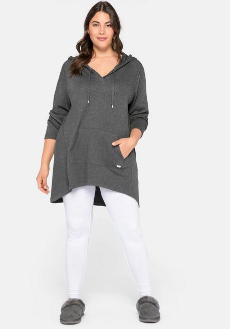 sheego Longshirt mit Kängurutasche, im Vokuhila-Schnitt - grau meliert sheego Preisnachlass