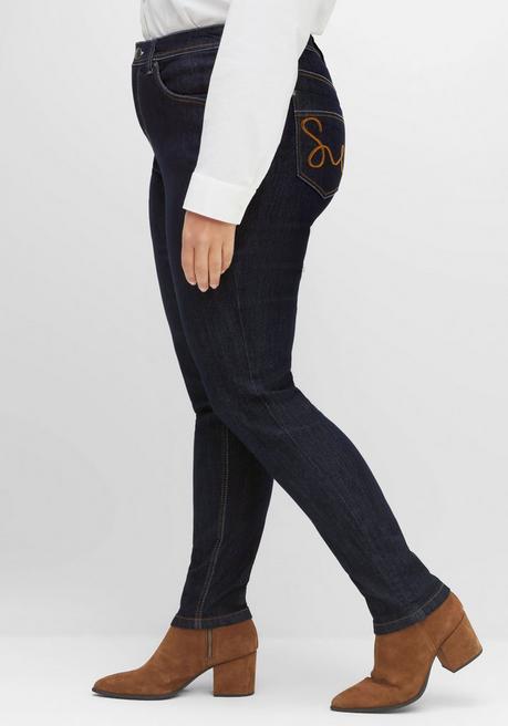 sheego Schmale Jeans mit Kontrastnähten - blue black Denim sheego Saisonschlussverkauf