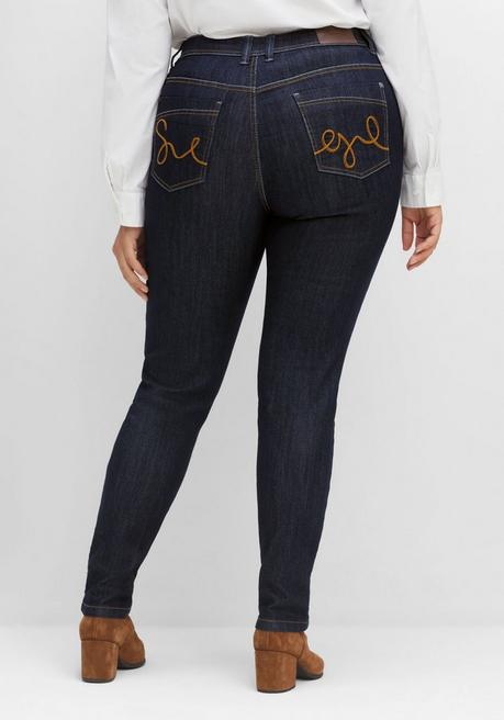 sheego Schmale Jeans mit Kontrastnähten - blue black Denim sheego Saisonschlussverkauf