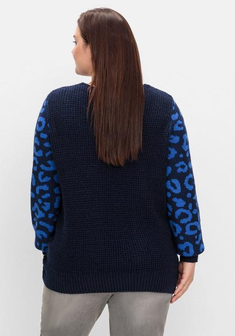 sheego by Joe Browns Pullover mit gemusterten Ballonärmeln - tiefblau gemustert sheego Muttertagsangebot