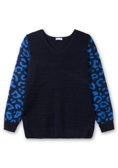 sheego by Joe Browns Pullover mit gemusterten Ballonärmeln - tiefblau gemustert sheego Muttertagsangebot