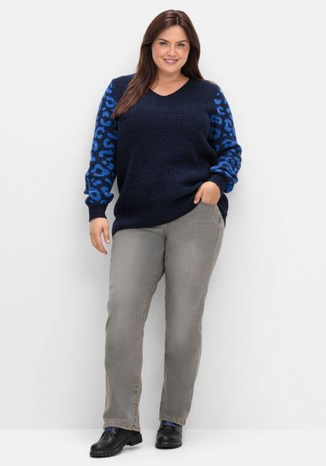 sheego by Joe Browns Pullover mit gemusterten Ballonärmeln - tiefblau gemustert sheego Muttertagsangebot