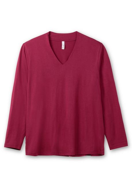 sheego Langarmshirt mit V-Ausschnitt, vorn doppellagig - beere sheego Vatertagsangebot