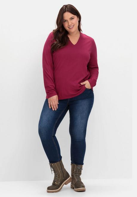 sheego Langarmshirt mit V-Ausschnitt, vorn doppellagig - beere sheego Vatertagsangebot