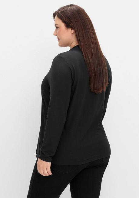 sheego Langarmshirt mit V-Ausschnitt, vorn doppellagig - schwarz sheego Valentinstagsangebot