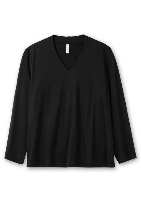 sheego Langarmshirt mit V-Ausschnitt, vorn doppellagig - schwarz sheego Valentinstagsangebot