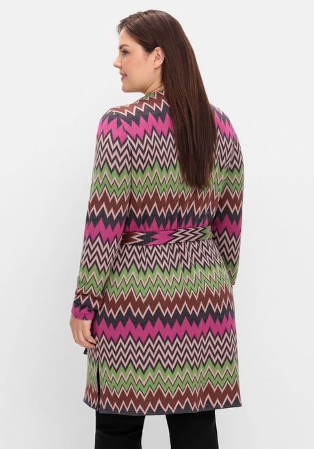 sheego by Joe Browns Lange Strickjacke im Zickzack-Jacquardmuster - beere gemustert sheego Jubiläumsangebot