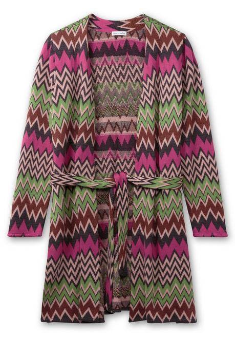 sheego by Joe Browns Lange Strickjacke im Zickzack-Jacquardmuster - beere gemustert sheego Jubiläumsangebot