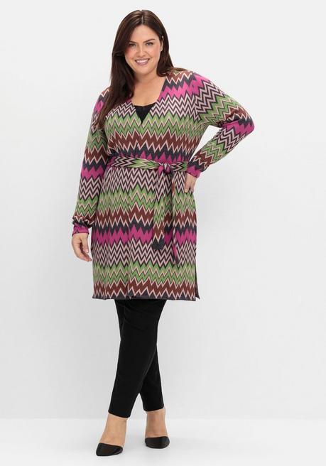 sheego by Joe Browns Lange Strickjacke im Zickzack-Jacquardmuster - beere gemustert sheego Jubiläumsangebot