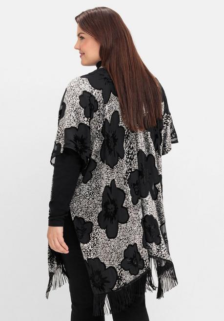 sheego by Joe Browns Cape im Kimonostil mit Samt- und Ausbrennerdetails - schwarz-silberfarben sheego Neueste Mode