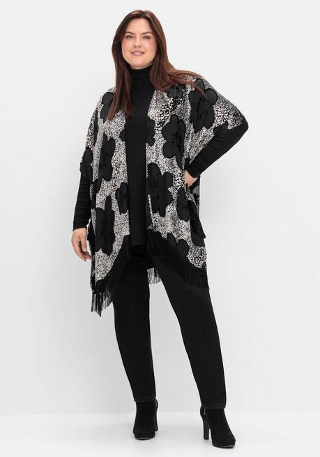 sheego by Joe Browns Cape im Kimonostil mit Samt- und Ausbrennerdetails - schwarz-silberfarben sheego Neueste Mode