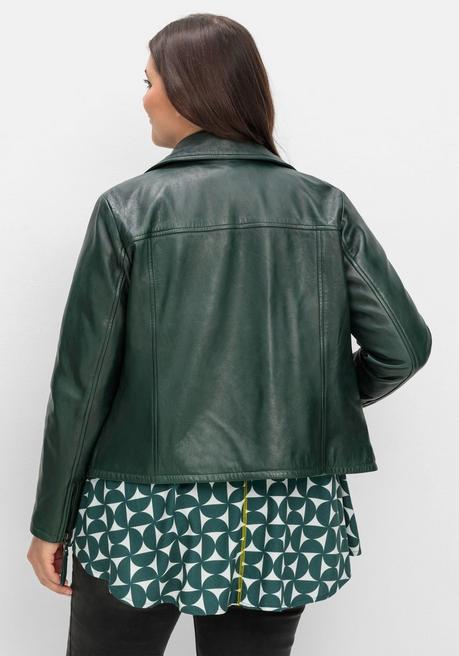 sheego Kurze Lederjacke aus Lammnappa, im Biker-Stil - tiefgrün sheego Online Outlet