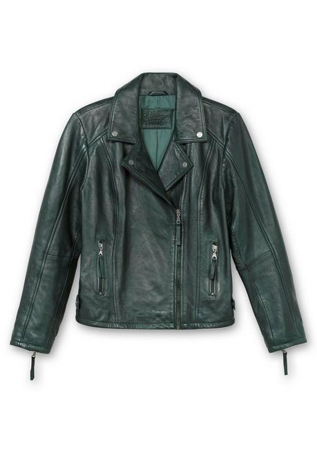 sheego Kurze Lederjacke aus Lammnappa, im Biker-Stil - tiefgrün sheego Online Outlet