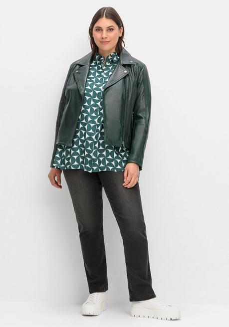 sheego Kurze Lederjacke aus Lammnappa, im Biker-Stil - tiefgrün sheego Online Outlet