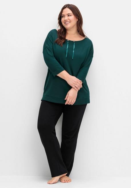 sheego Oversized-Shirt mit Bindebändchen - tiefgrün sheego Zeitlich begrenztes Angebot