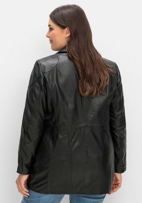 sheego Lange Lederjacke aus Lammnappa, mit Reverskragen - schwarz sheego Blitzangebot