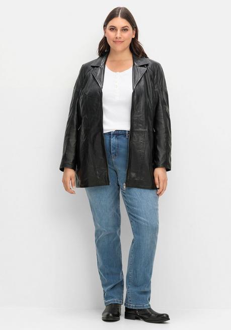 sheego Lange Lederjacke aus Lammnappa, mit Reverskragen - schwarz sheego Blitzangebot