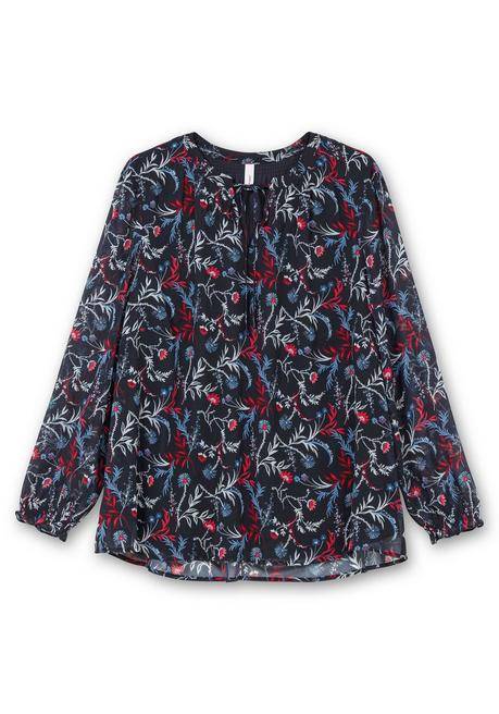 sheego Chiffontunika mit Blumendruck und Bindeband - tiefblau gemustert sheego Große Rabatte