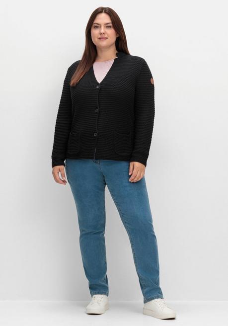 sheego Grobstrickjacke mit Stehkragen und Taschen - schwarz sheego Räumungsverkauf