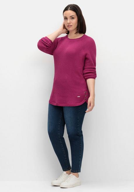 sheego Pullover im Strukturstrick, mit Zierknöpfen seitlich - magenta sheego Tägliche Deals