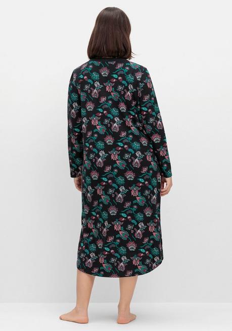 sheego Nachthemd mit Blumenprint und Knopfleiste - schwarz bedruckt sheego Begrenzte Freigabe