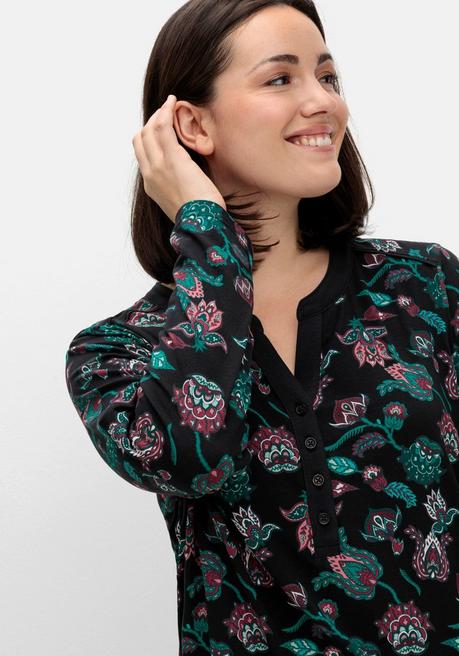 sheego Nachthemd mit Blumenprint und Knopfleiste - schwarz bedruckt sheego Begrenzte Freigabe