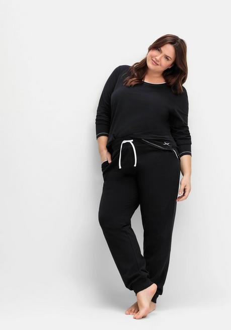 sheego Lange Schlafhose mit schmalem Bein und Kontrastdetails - schwarz sheego Letzte 3 Tage