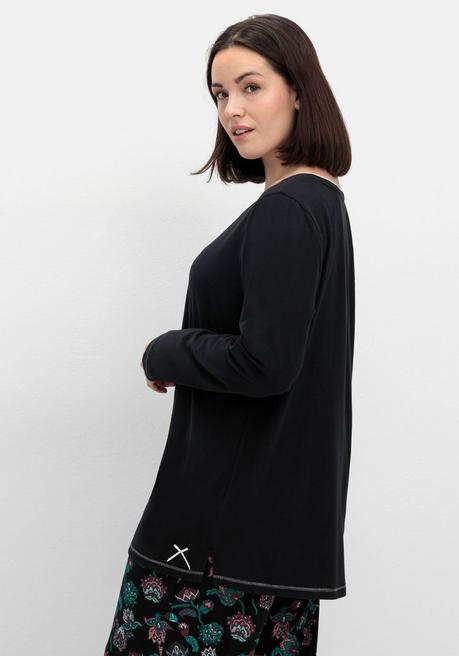 sheego Langes Schlafshirt mit Seitenschlitzen, Rundhalsausschnitt - schwarz sheego JETZT KAUFEN