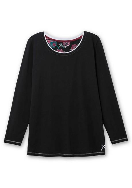 sheego Langes Schlafshirt mit Seitenschlitzen, Rundhalsausschnitt - schwarz sheego JETZT KAUFEN