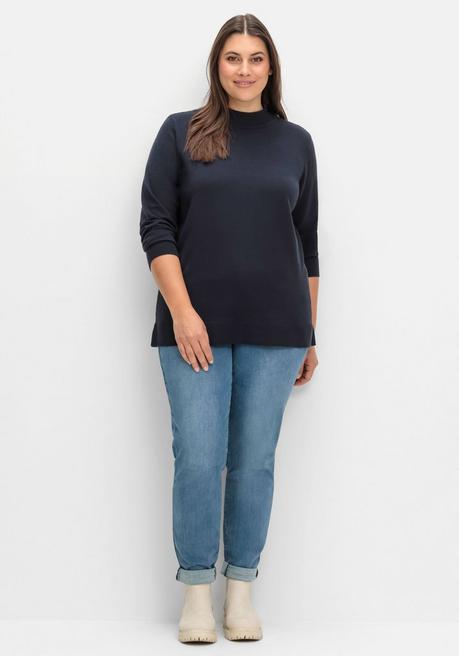 sheego Pullover mit geripptem Stehkragen - tiefblau sheego Letzte 2 Tage