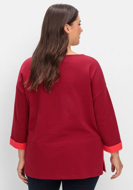 sheego Sweatshirt mit Zierknöpfen und Kontrastdetails - dunkelrot sheego Letzter Tag