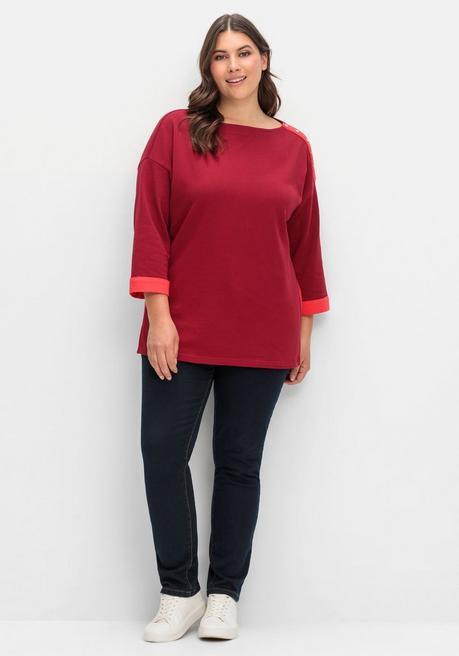 sheego Sweatshirt mit Zierknöpfen und Kontrastdetails - dunkelrot sheego Letzter Tag