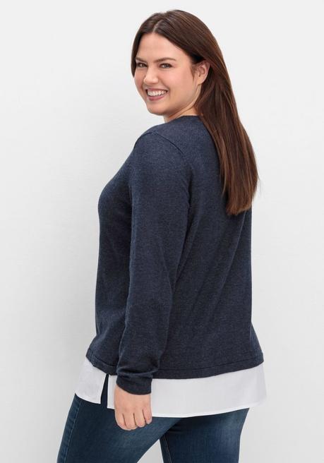 sheego Pullover im Lagenlook, mit Blusenbesatz - tiefblau meliert sheego Zeitbegrenzte Promotion